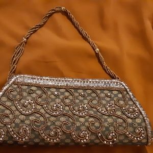 Green embellished stone studded purse